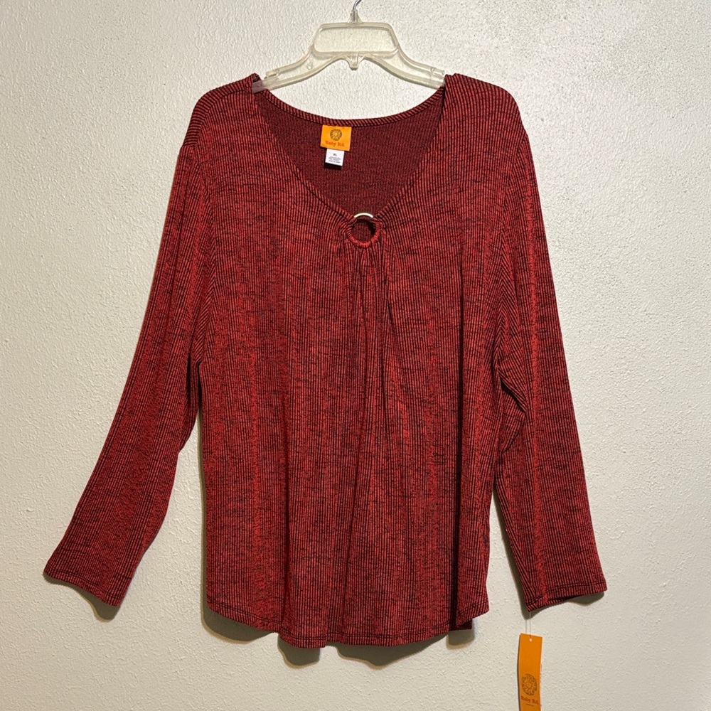 Orange Red Women's Top with Ring Detail